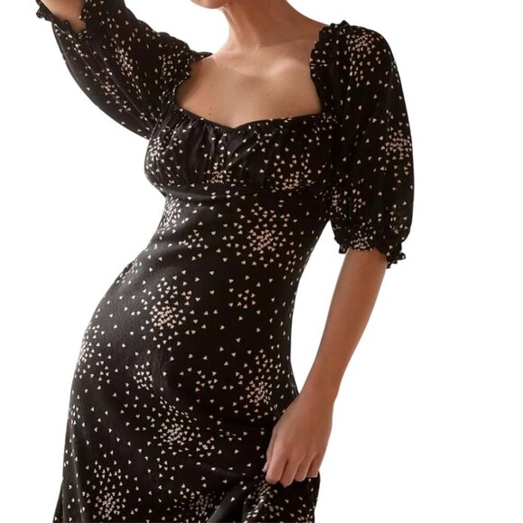 Anthropologie NWT Juliette Knee Length Dress Black White Heart Starburts Size Lp - Picture 4 of 14